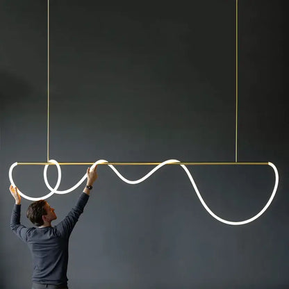 DecorBites™ dimmable nordic hose led ceiling chandelier with sleek gold metal frame and flowing white tubing for home decor
