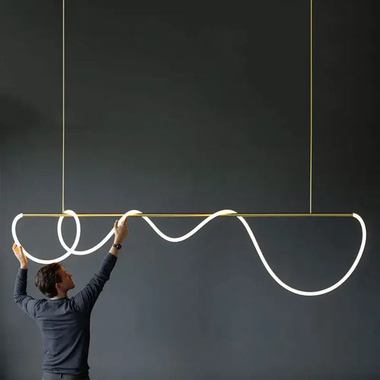 DecorBites™ dimmable nordic hose led ceiling chandelier with sleek gold metal frame and flowing white tubing for home decor