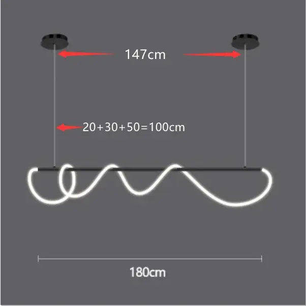 DecorBites™ dimmable nordic led ceiling chandelier with modern white wavy design and black mounting hardware for home decor