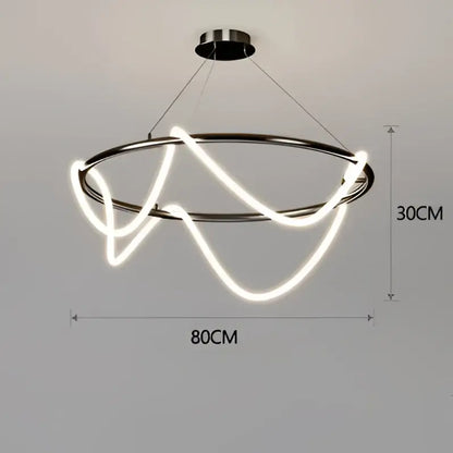 Modern minimalist ceiling chandelier with sleek chrome frame and flowing white nordic hose led for home decor