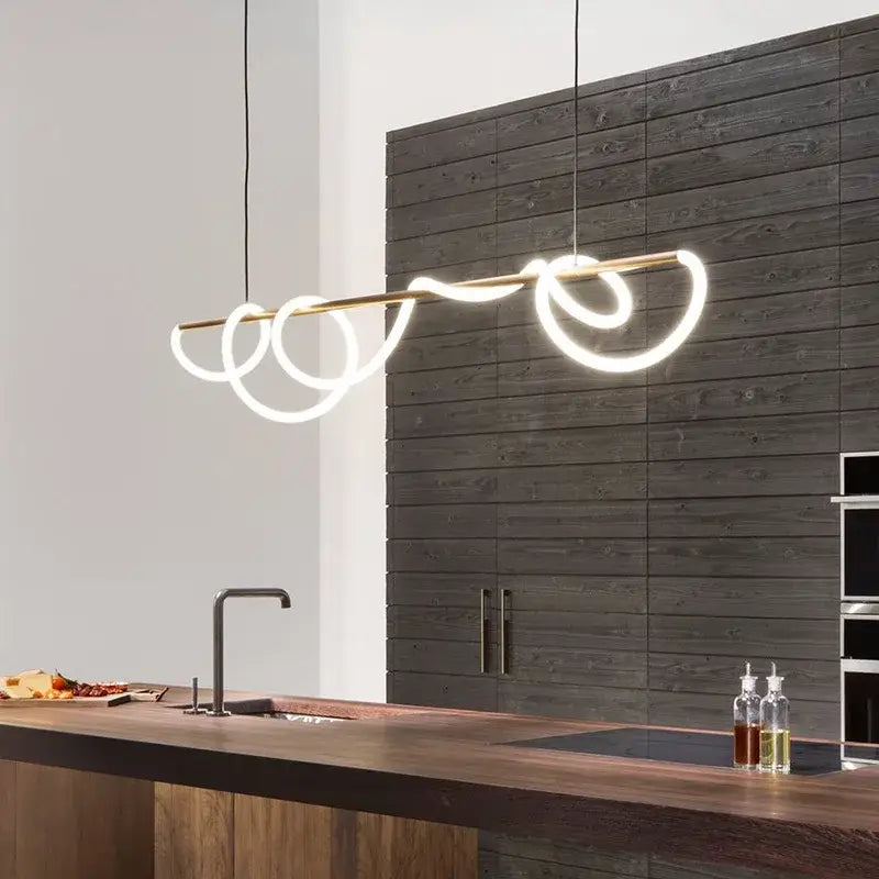 Decorbites™ dimmable nordic hose led ceiling chandelier with sleek brass rod and glowing white led coils for home decor