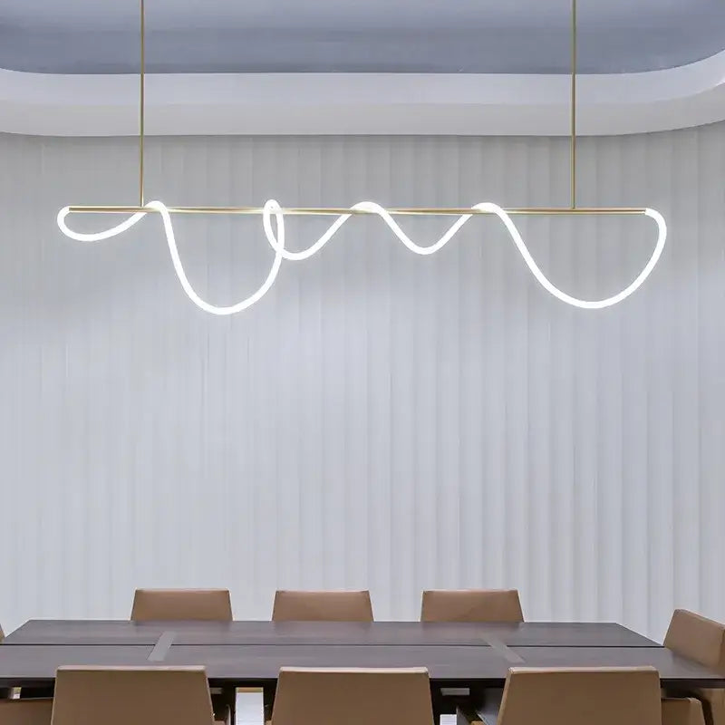 Modern minimalist DecorBites™ dimmable nordic LED ceiling chandelier with sleek gold frame and flowing white LED strip for home decor