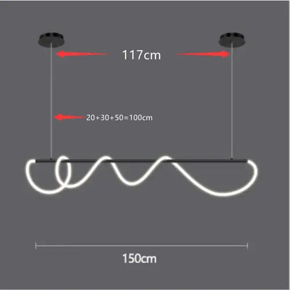 Modern black ceiling chandelier with sleek wavy white Nordic LED strip design for stylish home decor lighting