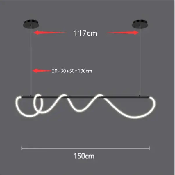 Modern black ceiling chandelier with sleek wavy white Nordic LED strip design for stylish home decor lighting