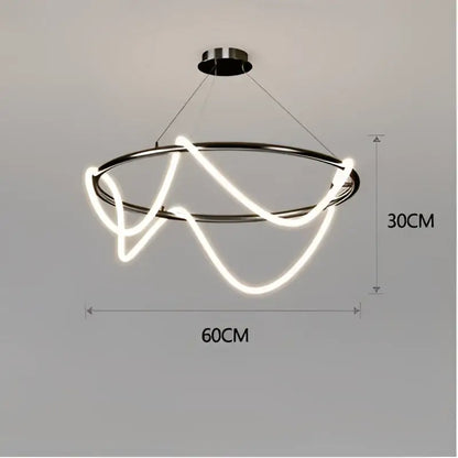 Modern minimalist DecorBites™ dimmable nordic hose led ceiling chandelier with black metal frame and white neon wave lights for home decor