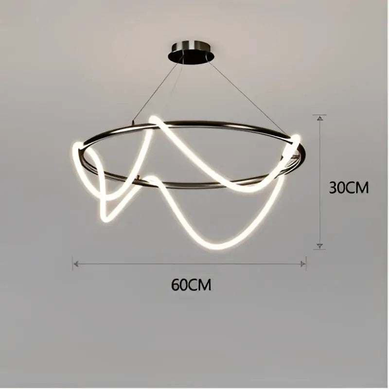 Modern minimalist DecorBites™ dimmable nordic hose led ceiling chandelier with black metal frame and white neon wave lights for home decor