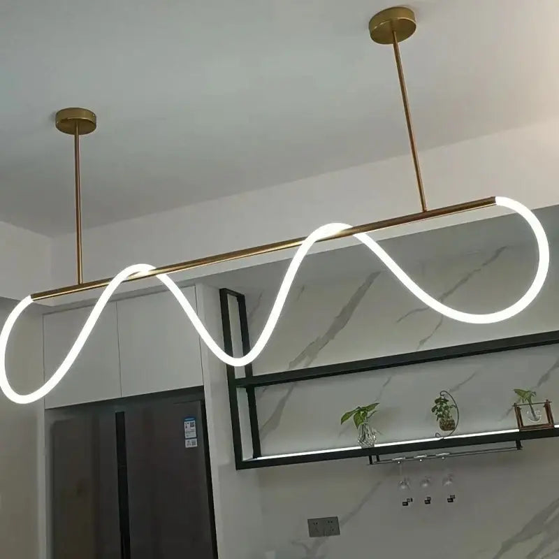 Modern gold-toned decorbites dimmable nordic led ceiling chandelier with sleek wave-shaped bright white led strip for home decor