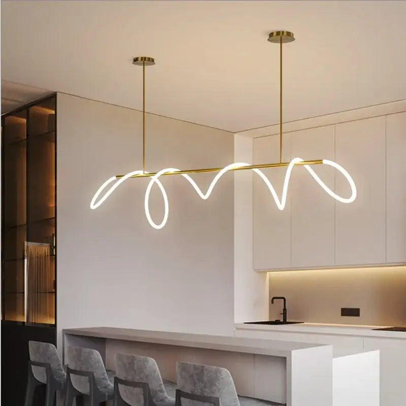 Modern gold-toned decorbites™ dimmable nordic led ceiling chandelier with flowing white led neon curves for home decor