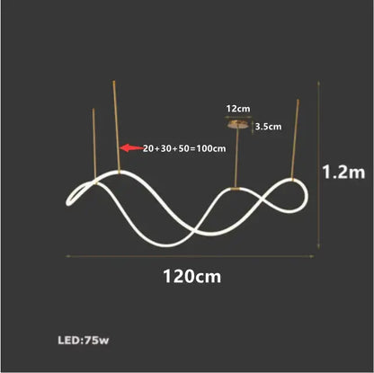 White led pendant light with wavy design and gold-toned rods in decorbites™ dimmable nordic ceiling chandelier for home decor