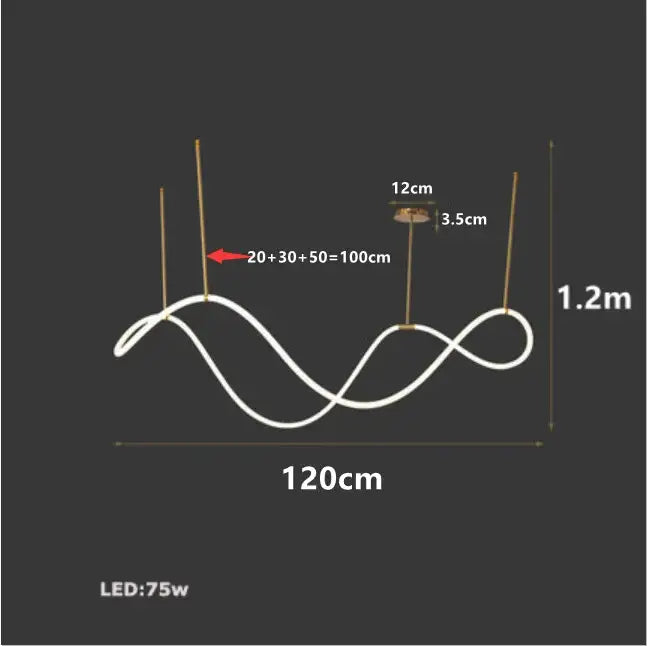 White led pendant light with wavy design and gold-toned rods in decorbites™ dimmable nordic ceiling chandelier for home decor