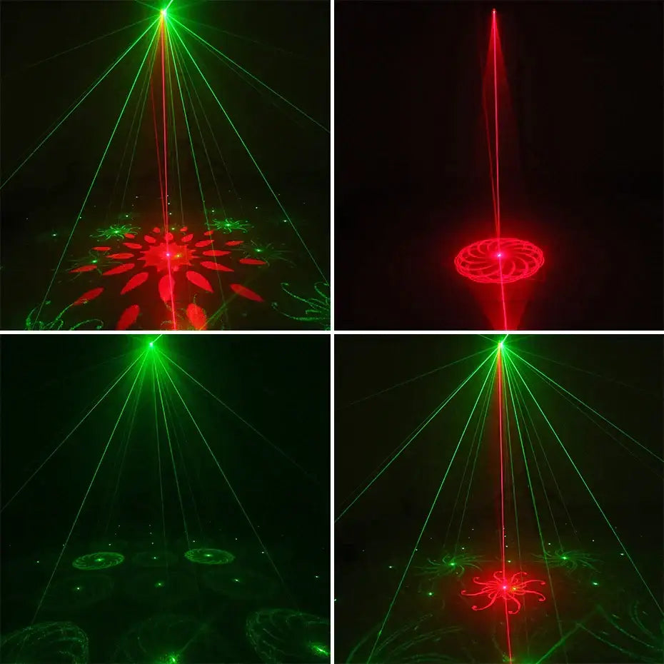 Decorbites disco derby black led light panel projecting red and green laser floral and geometric disco derby beam patterns