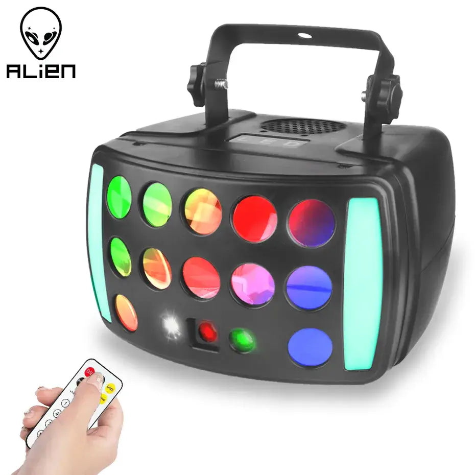 Black decorbites disco derby led light panel with colorful circular filters and handle for portable party room lighting
