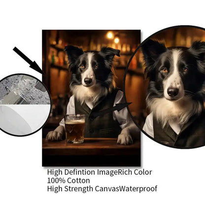 Black and white border collie portrait on 100 percent cotton canvas decorbites™ dog pub canvas wall art