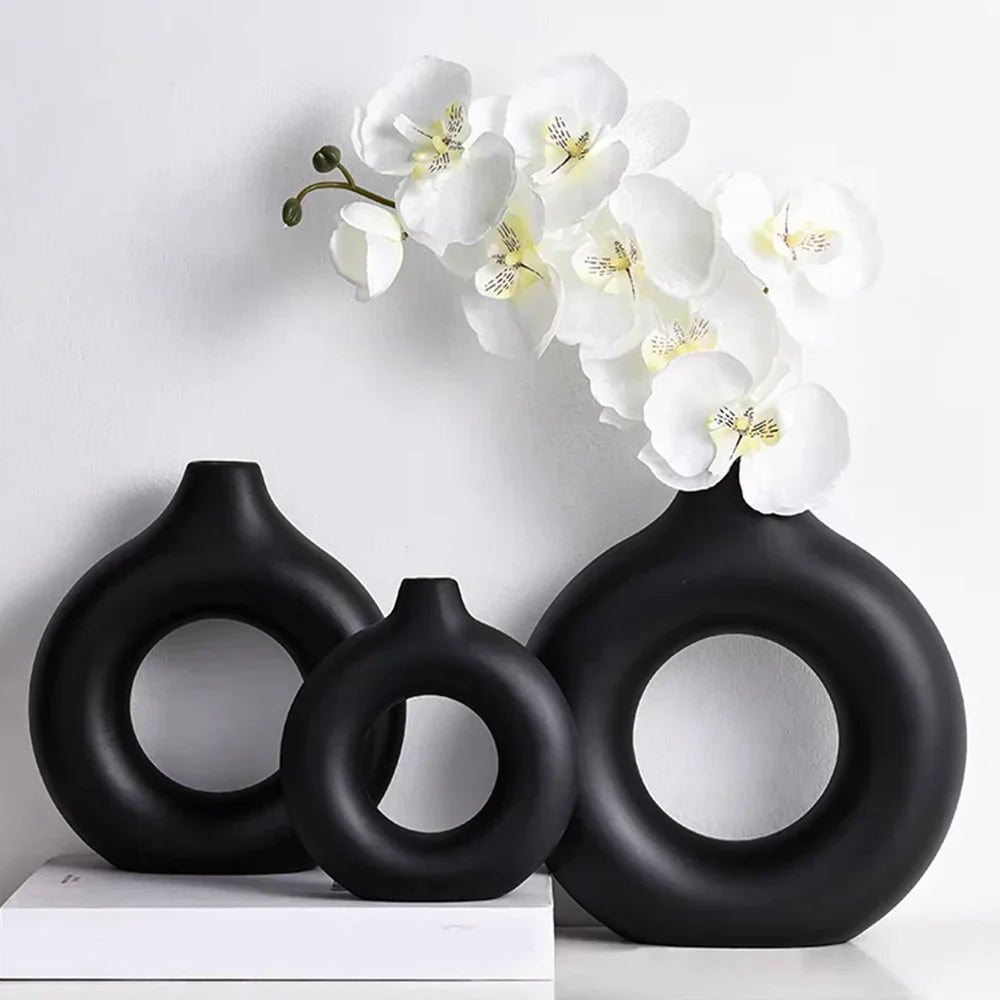 Donut Shape Flower Vase - White Minimalist - Vase