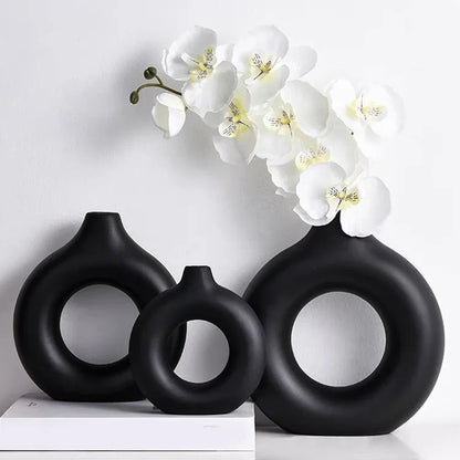Donut Shape Flower Vase - White Minimalist - Vase