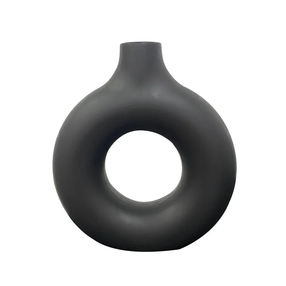 Donut Shape Flower Vase - White Minimalist - Vase