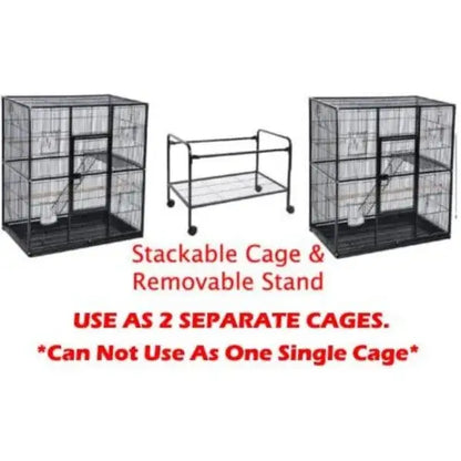 Black metal stackable dual breeding flight cage with removable stand for parrots by decorbites