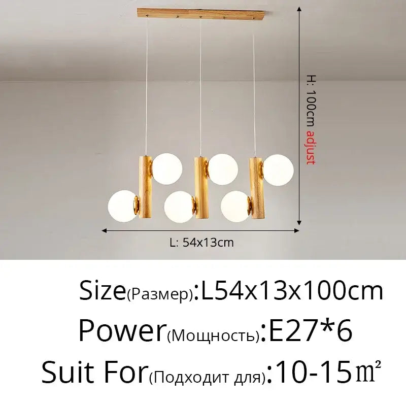 Modern gold bamboo e27 pendant lamp featuring six frosted glass globes on slender fixtures for dining room lighting