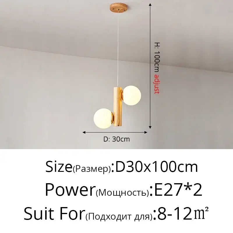 Modern gold bamboo e27 pendant lamp with two frosted glass spheres and adjustable polished brass frame for dining room