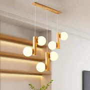 Modern gold bamboo e27 pendant lamp with frosted glass spheres for dining room lighting