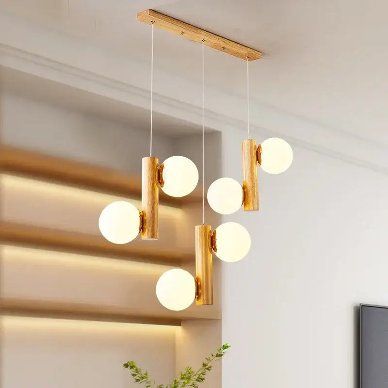 Modern gold bamboo e27 pendant lamp with frosted glass spheres for dining room lighting