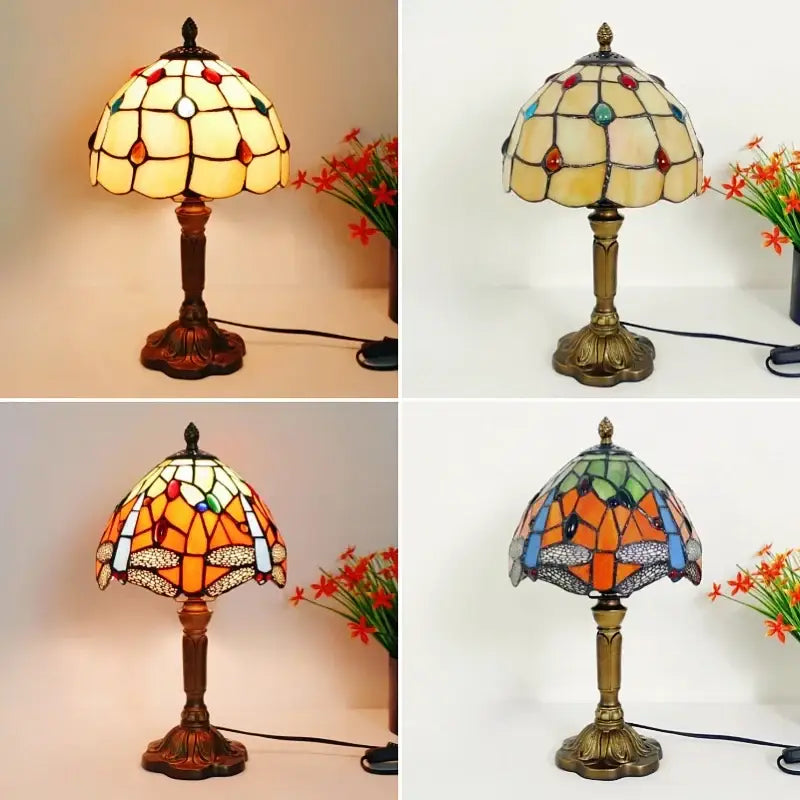 Decorbites e27 retro baroque led table lamp with mediterranean stained glass mosaic and brass finished base for decor