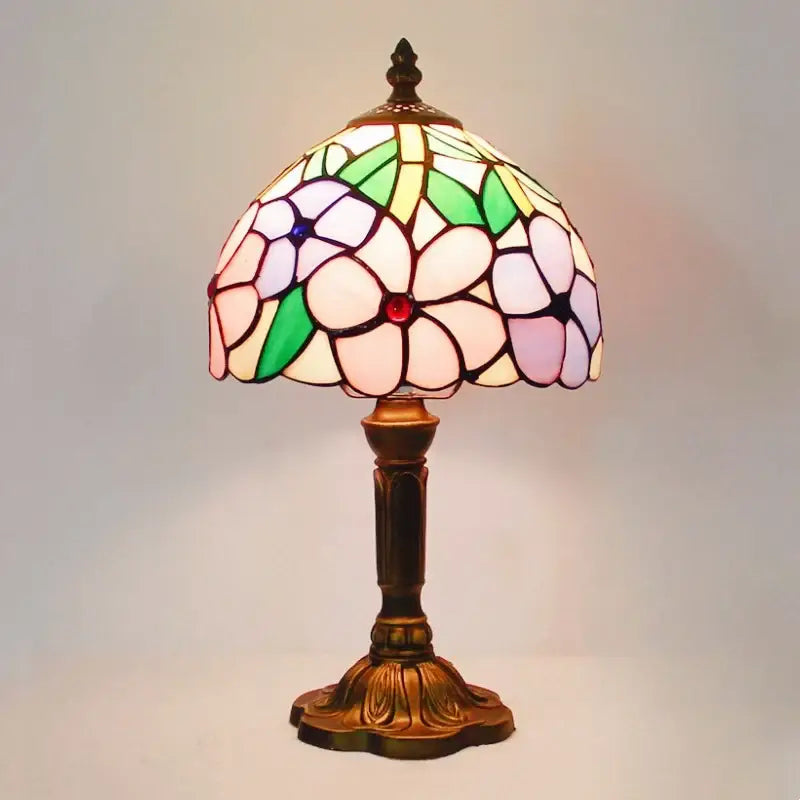 Decorbites e27 retro baroque led table lamp with vintage stained glass floral shade and colorful jewel accents for desk use