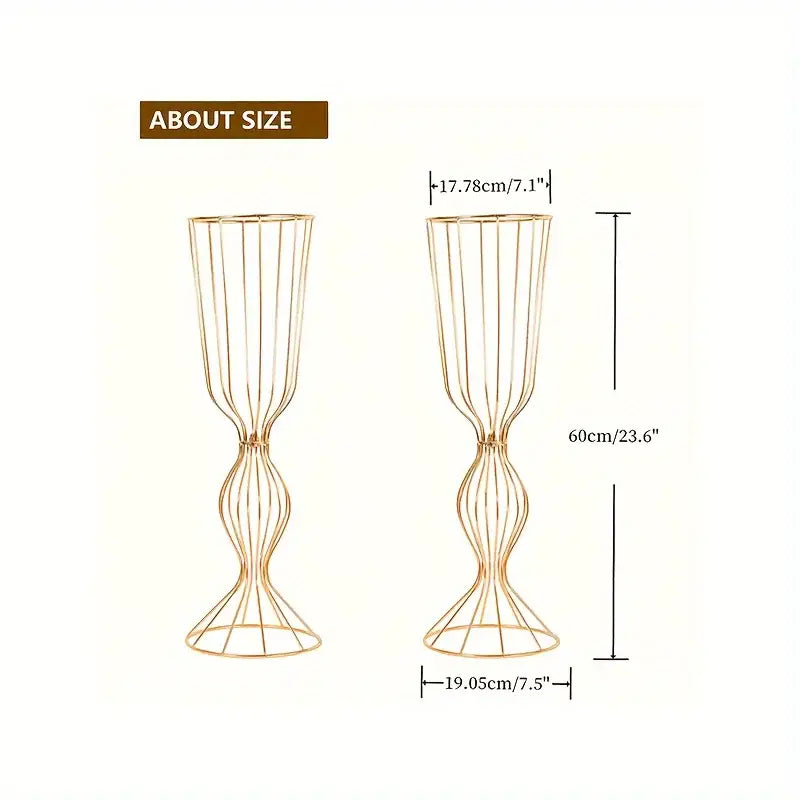 DecorBites™ elegant gold-toned wireframe tall vases with slender twisted design for decorative high vases