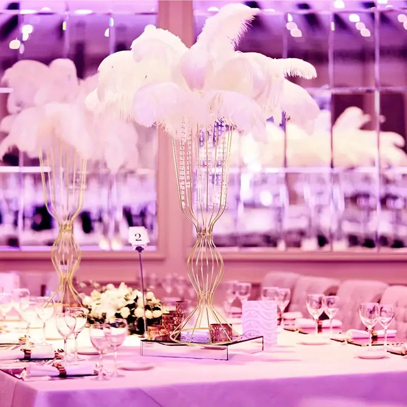 Decorbites™ elegant 23.6in tall vases featuring a gold-toned crystal vase with an elegant white feather centerpiece for decor
