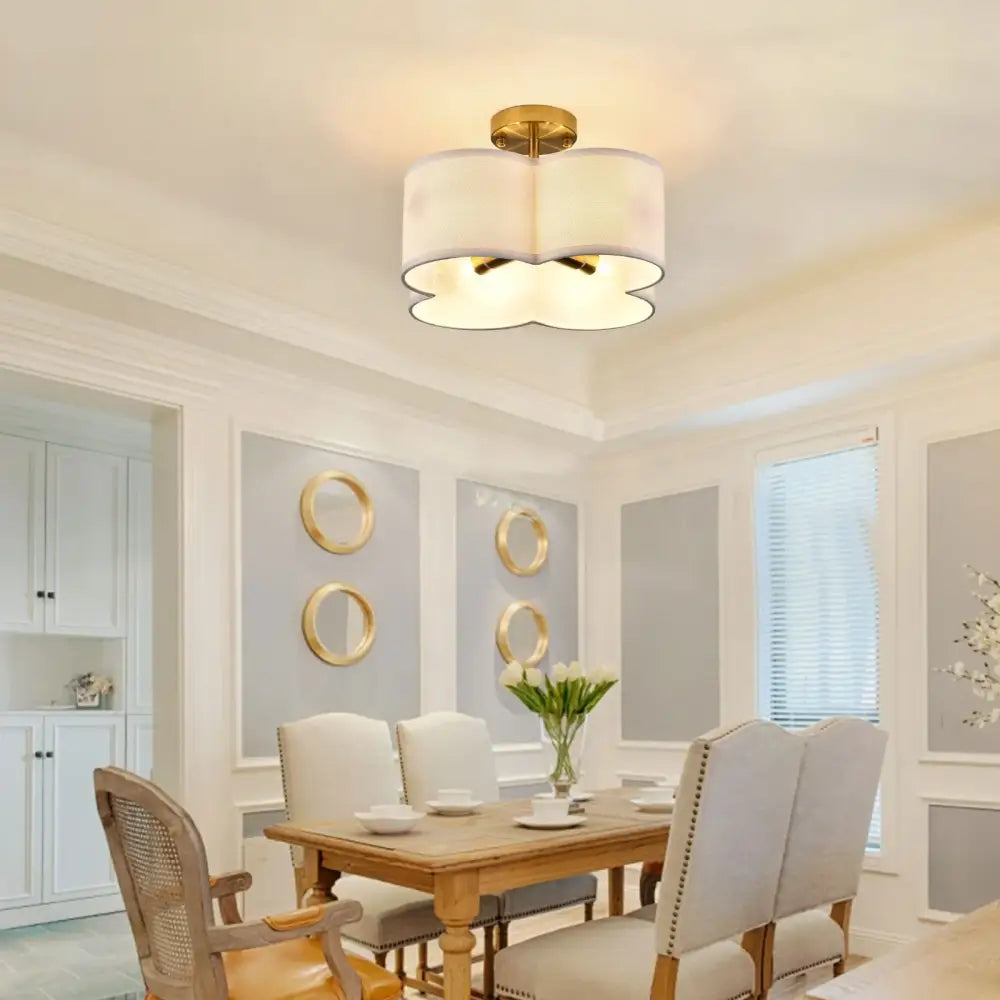 Decorbites™ elegant 4-light gold ceiling light with two white softly diffused cylindrical shades for ambient lighting