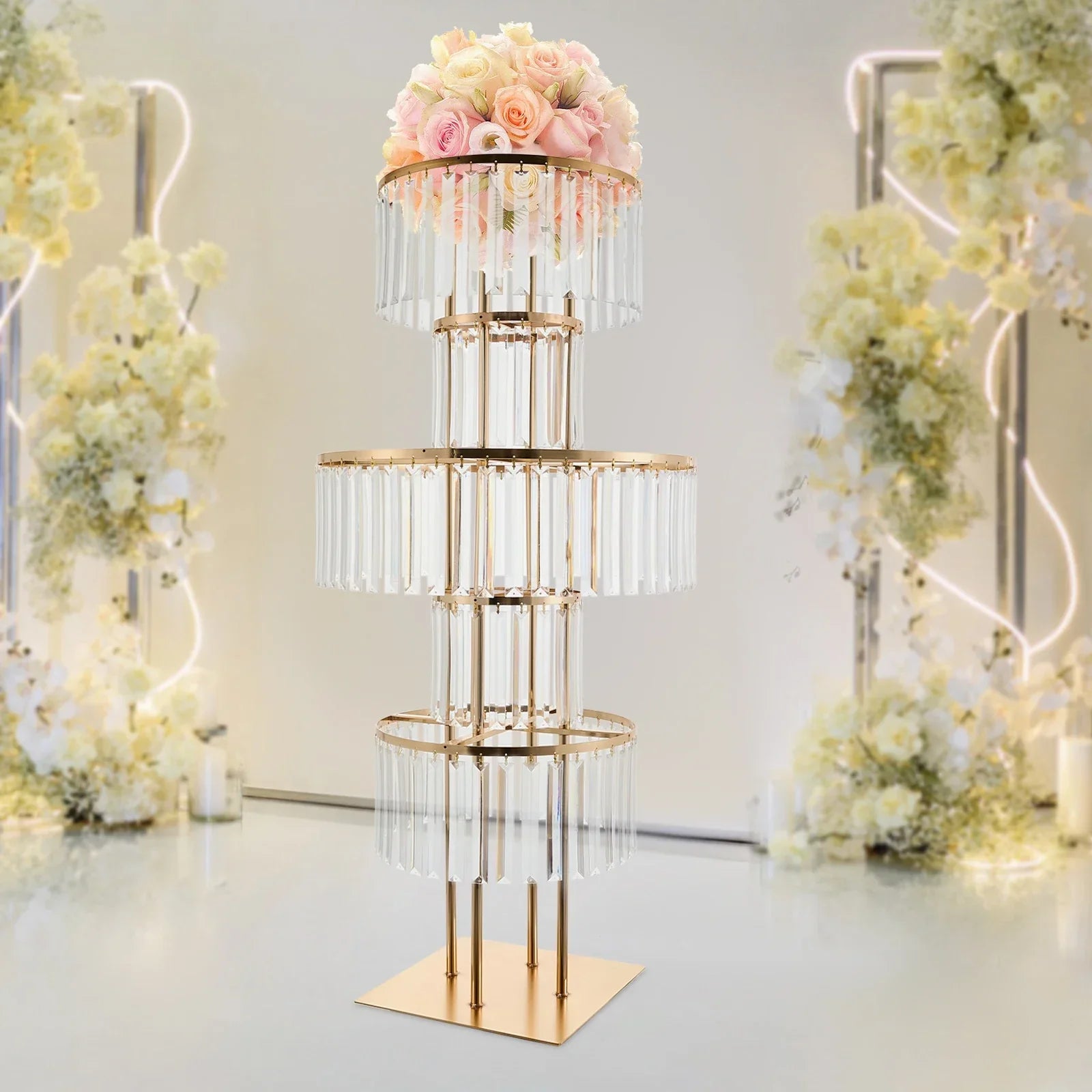 Elegant 5-Tier Gold Wedding Flower Stand - Vase