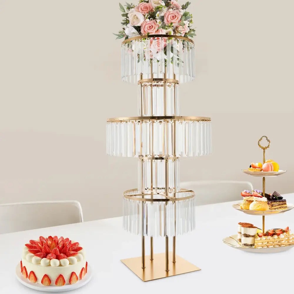 Decorbites™ elegant 5-tier gold wedding flower stand with crystal-like rods and metal frame for wedding displays
