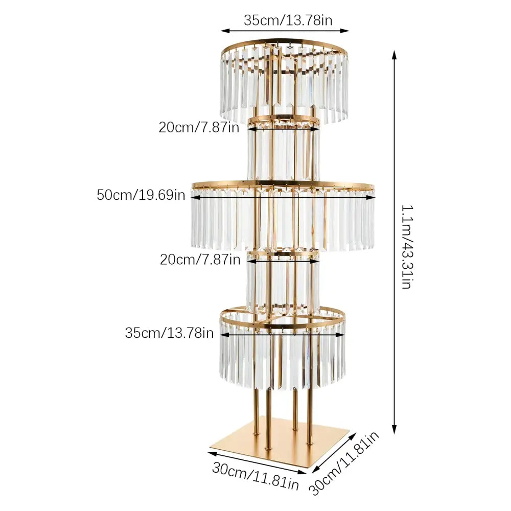 Decorbites elegant 5-tier gold wedding flower stand with tiered crystal display and clear glass rods in brass frames