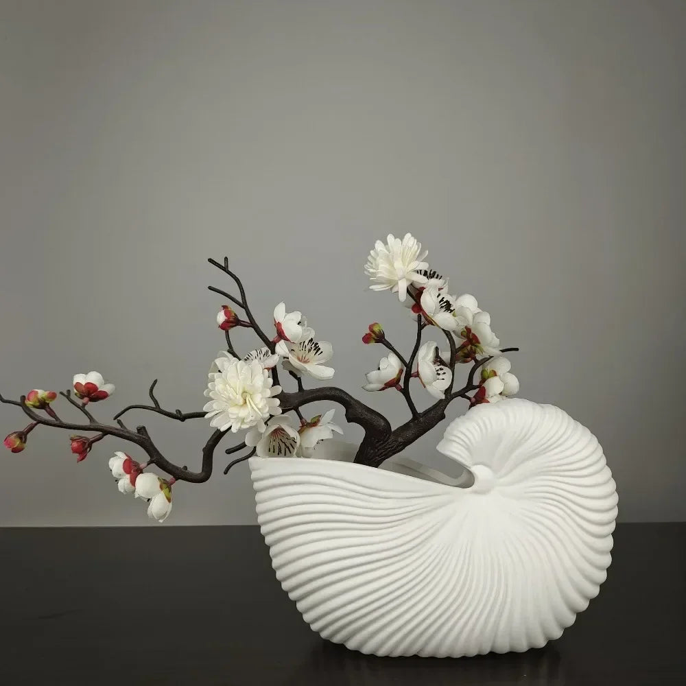 Elegant Ceramic Vase with Shell Design - Vase
