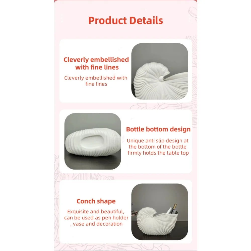 DecorBites™ Elegant Ceramic Vase with Shell Design