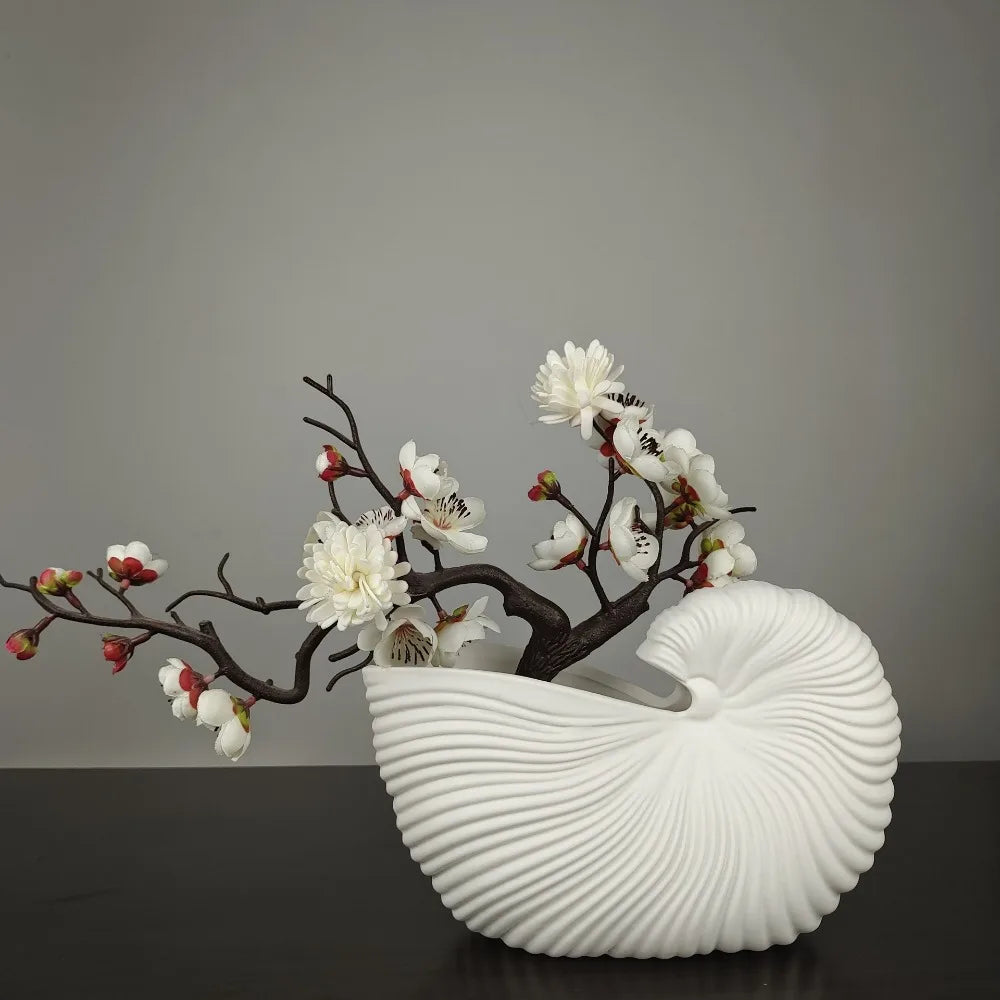 Elegant Ceramic Vase with Shell Design - Vase