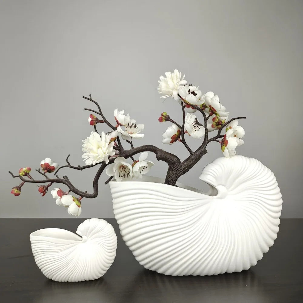DecorBites™ Elegant Ceramic Vase with Shell Design
