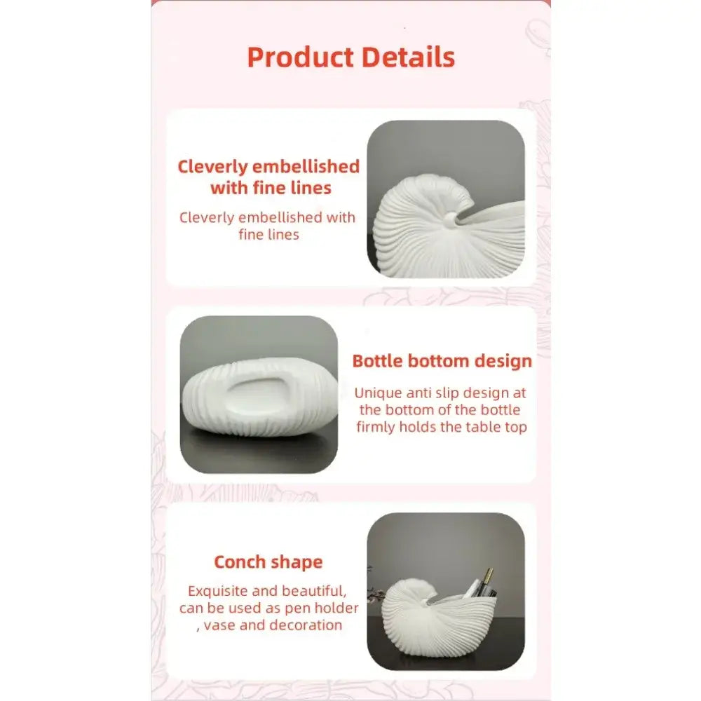 Elegant Ceramic Vase with Shell Design - Vase