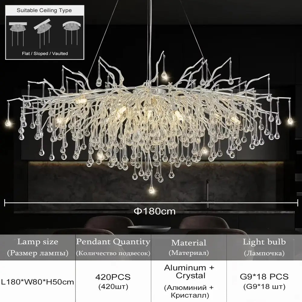 DecorBites™ elegant chrome crystal chandelier with aluminum frame and branching design for living room lamp package
