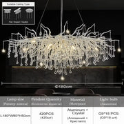 DecorBites™ elegant chrome crystal chandelier with aluminum frame and branching design for living room lamp package
