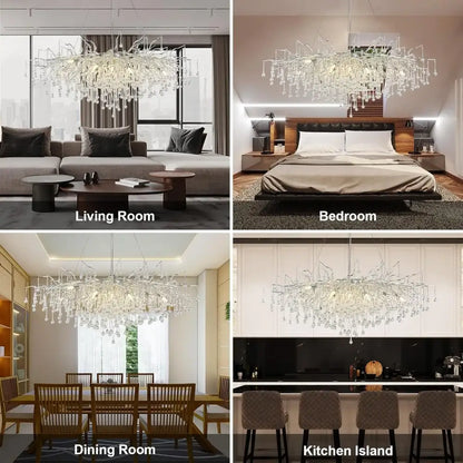 DecorBites™ elegant chrome crystal chandelier with modern branching design for living room lamp package