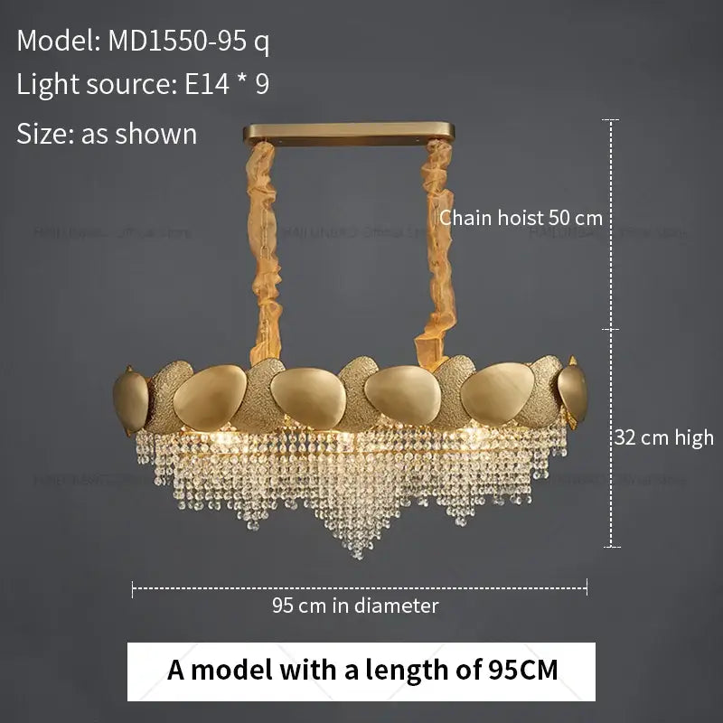 Gold-toned decorbites elegant crystal chandelier featuring ornate twisted chains and cascading crystal beads for living rooms
