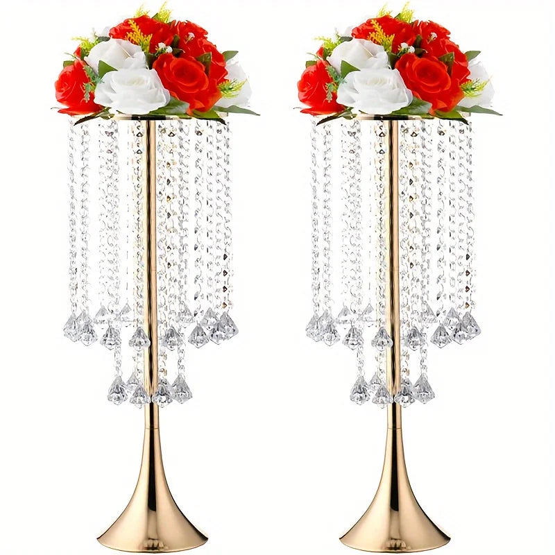 Elegant Crystal Flower Stand Set for Events - Golden-2pcs / United States - Vase