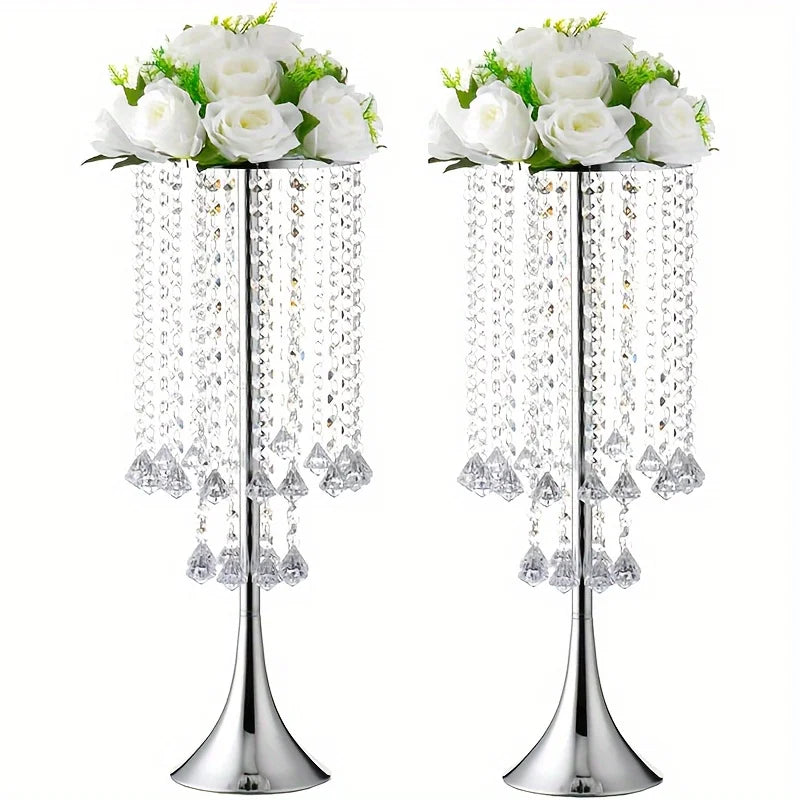Elegant Crystal Flower Stand Set for Events - Silver-2pcs / United States - Vase