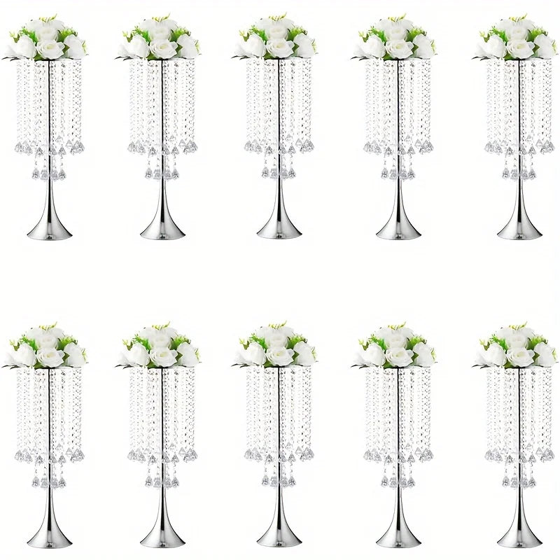 Elegant Crystal Flower Stand Set for Events - Silver-10pcs / United States - Vase