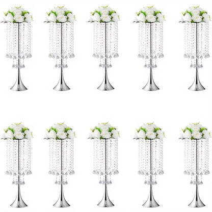 Elegant Crystal Flower Stand Set for Events - Silver-10pcs / United States - Vase