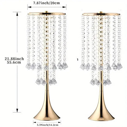 Decorbites™ elegant gold-toned crystal flower stand with cascading clear beads and teardrop-shaped crystals centerpiece