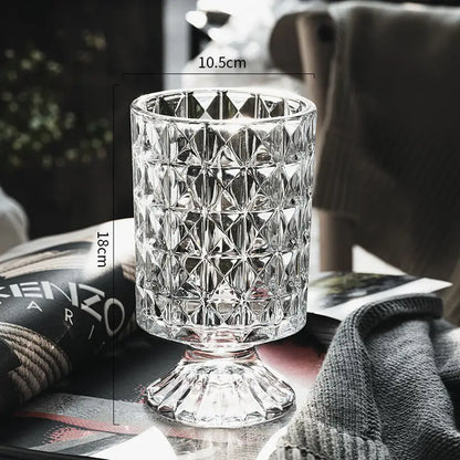 DecorBites elegant crystal glass vase with faceted diamond pattern and fluted base for flower arrangement