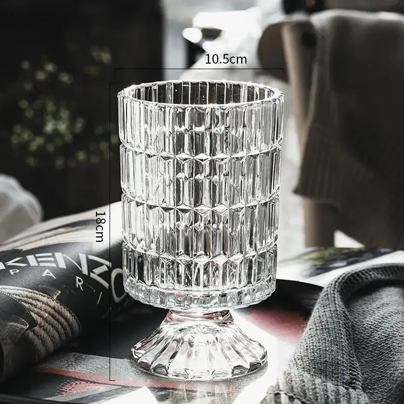Decorbites™ elegant crystal glass vase with faceted geometric pattern and fluted base for flower arrangement