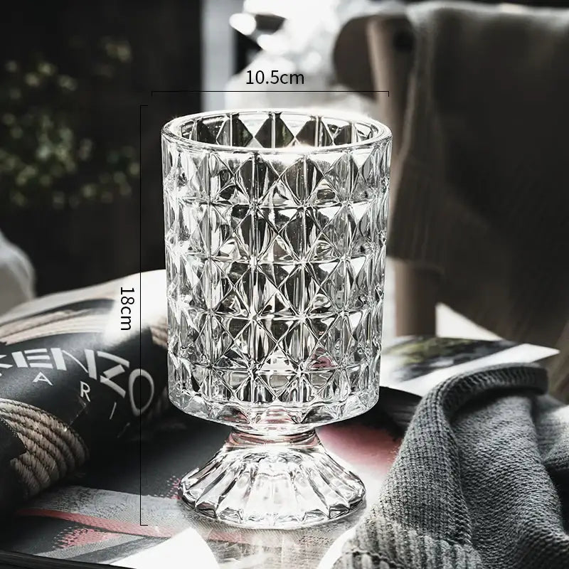 DecorBites™ elegant crystal glass vase with clear faceted design and fluted base for flower arrangement